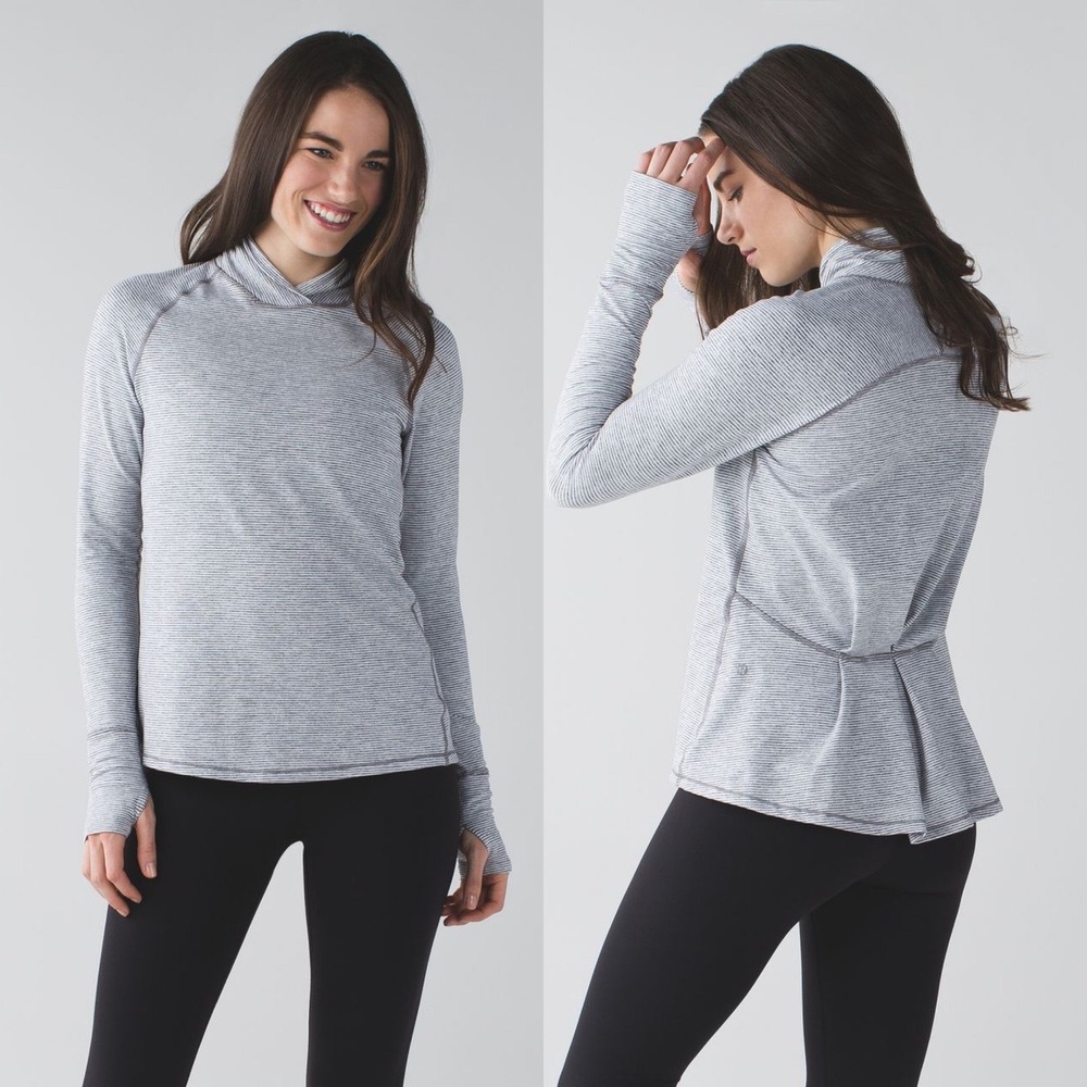 Lululemon Warm Your Core Long Sleeve Tee in Tonka Stripe Heathered‎ Slate White